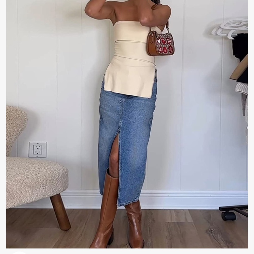 NWT Zip Slit Tube Top in Cream